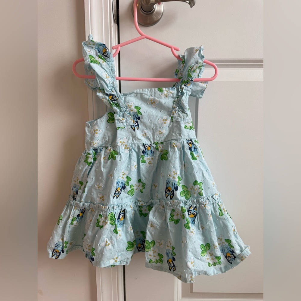 Light Blue Toddler Ruffle Dress with Floral & Bird Print